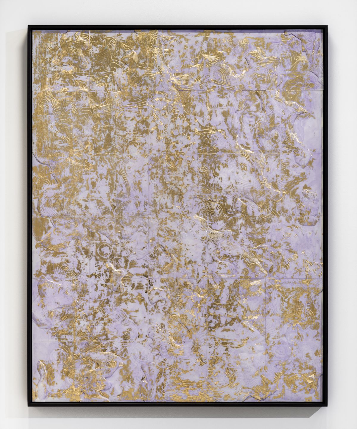'Mindscapes No. 2 (Hot ashes for trees)', 2024. Artist’s EEG data, 3D-printed relief, acrylic paint, gold metal leaf on panel, framed. 117 x 92 cm.