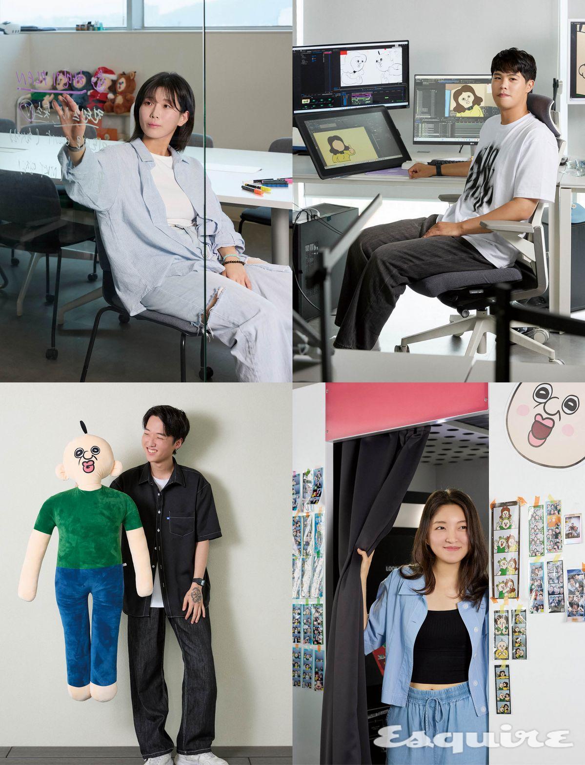 (왼쪽 위부터 시계 방향으로) 사업팀 이도현, 편집팀 허영현, 배경팀 강민주, 애니메이션팀 윤준식