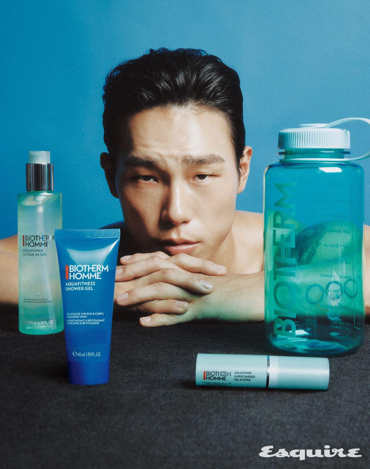 아쿠아파워 올인원과 아쿠아파워 올인원 스틱, 아쿠아피트니스 샤워젤이 한 세트로 구성된 드롭 컬렉션 5만9000원 비오템 옴므.