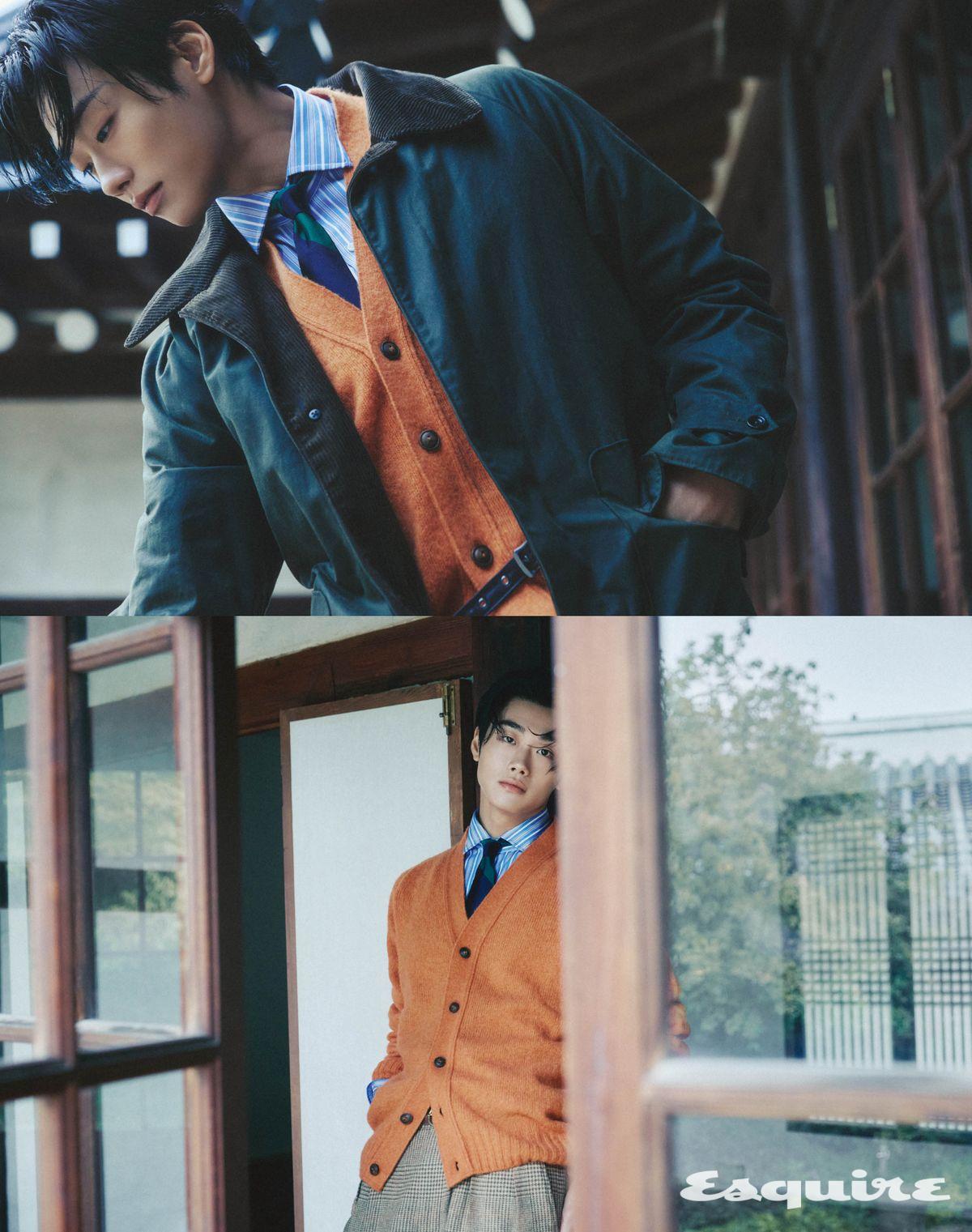 아이코닉 오일 클로스 벨트 코트 190만원대, 울 브이넥 카디건 70만원대, 클래식 핏 스트라이프 셔츠 가격 미정, 휘트먼 릴랙스 글렌 플래드 플리츠 팬츠 50만원대, 실크 타이 가격 미정 모두 폴로 랄프 로렌.