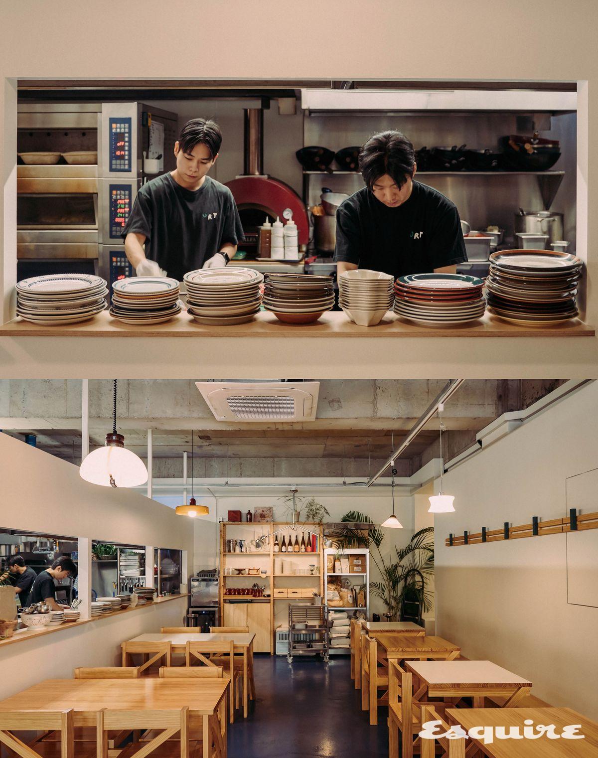 오픈 키친과 포근한 브런치 카페 같은 홀을 가진 유알티의 실내.