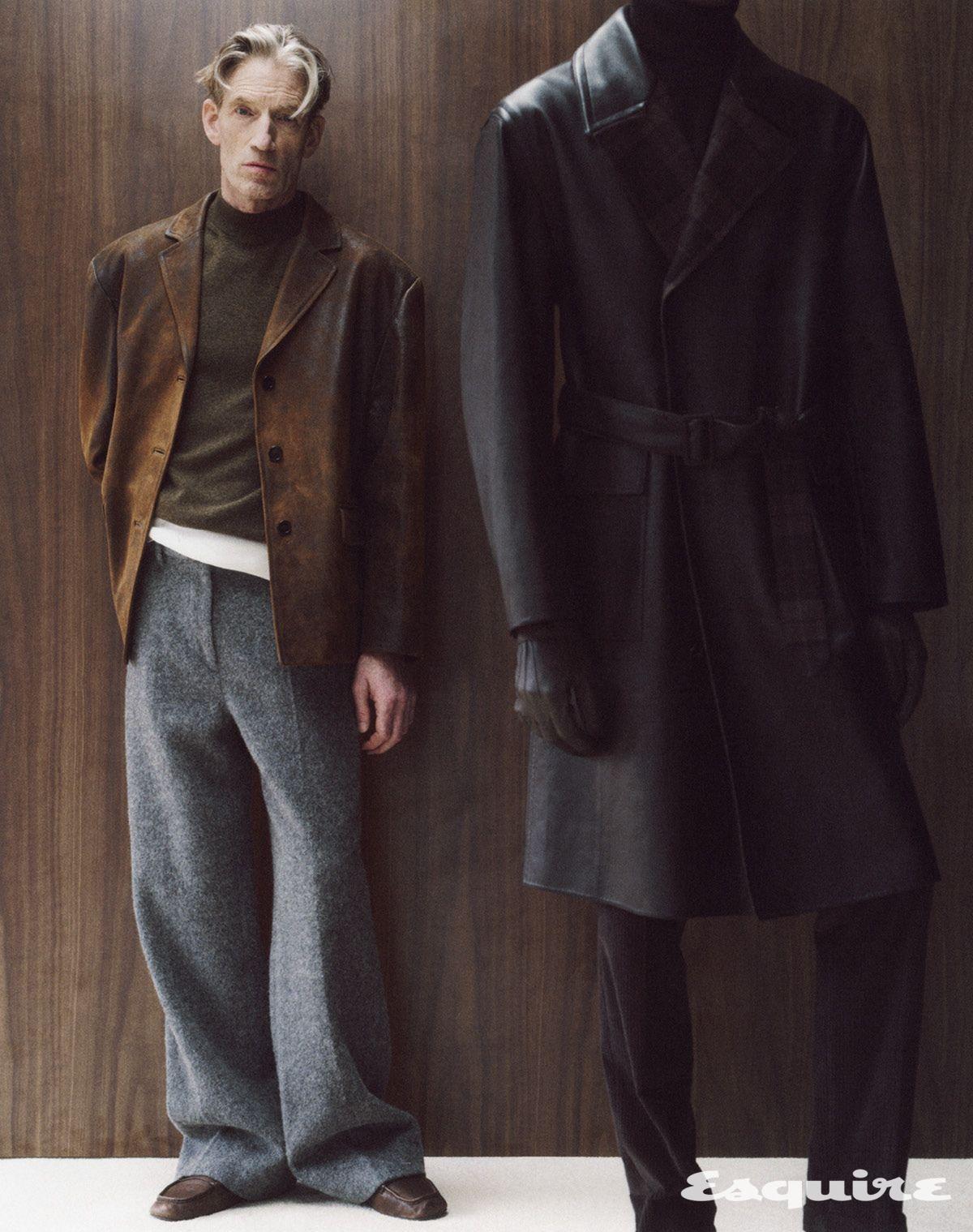 (왼쪽부터) 재킷, 점퍼, 이너 점퍼, 팬츠, 로퍼 모두 미우미우. 코트, 점퍼, 팬츠 모두 던힐.