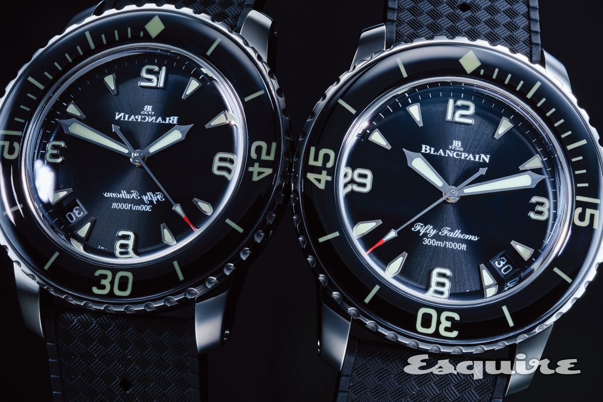 폴리싱 처리한 42mm 케이스와 선버스트 블랙 다이얼, XXL 야광 인덱스, 돔형 사파이어 인서트 베젤이 조화롭다. 칼리버 1315를 탑재해 120시간 파워 리저브를 보장한다. 브레이슬릿과 세일 캔버스 및 트로픽 러버 스트랩으로도 연출 가능한 피프티 패덤즈 오토매틱 스틸 2337만원 블랑팡.