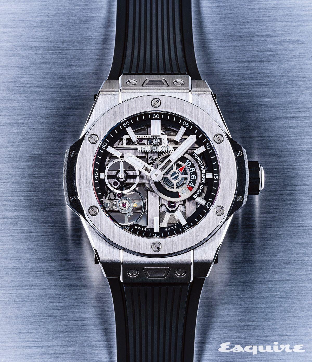 티타늄 케이스에 HUB1205 매뉴얼 와인딩 무브먼트를 장착해 10일간의 파워 리저브를 제공하는 42mm 빅뱅 MECA-10 티타늄 3000만원대 위블로.