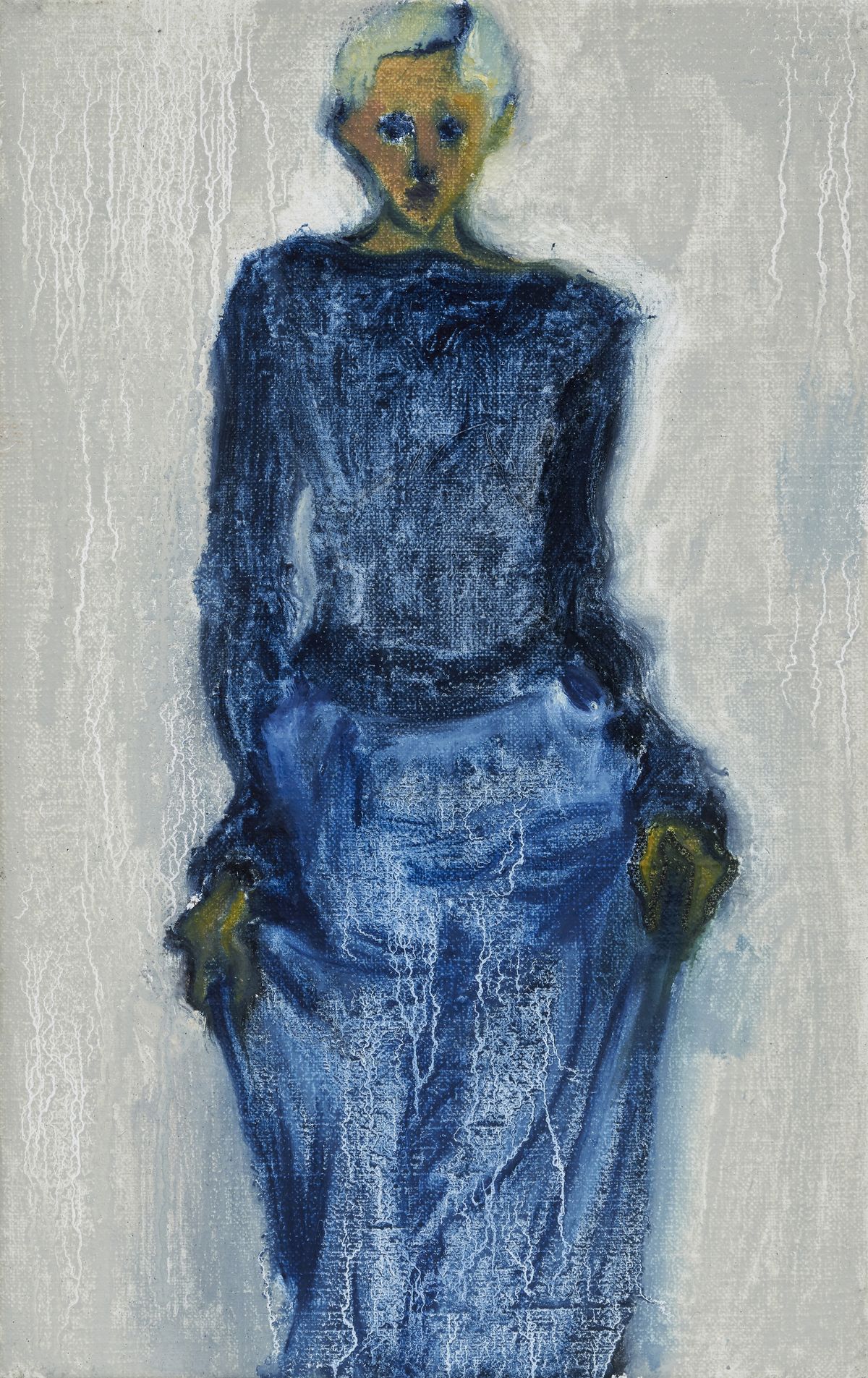  알마 펠트핸들러, ‹치마(Skirt)›, 2025. 린넨에 목탄, 유채, 22 x 14 cm. Alma Feldhandler, Skirt, 2025. charcoal and oil on linen, 22 x 14 cm.