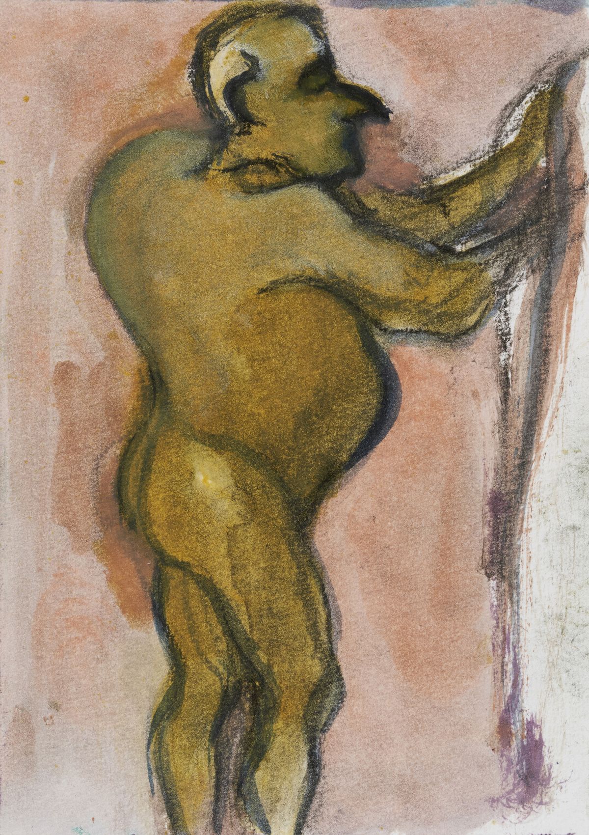  알마 펠트핸들러, ‹광부›, 2025. 종이에 목탄, 유채, 21 x 15 cm. Alma Feldhandler, Coal miner, 2025. charcoal and oil on paper, 21 x 15 cm.