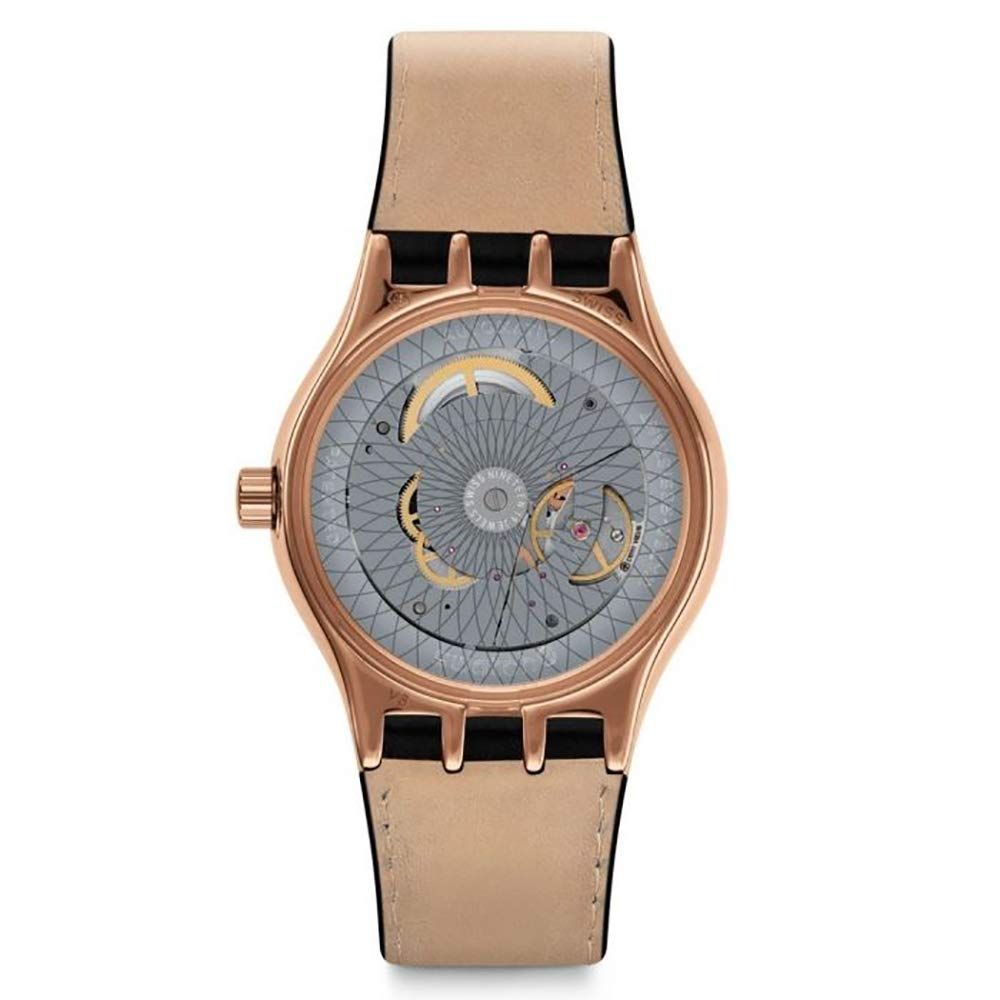 스와치 시스템 로지(YIG400)의 백케이스. 투명하게 만들어 무브먼트의 움직임을 확인할 수 있다. / 이미지 출처: 스와치