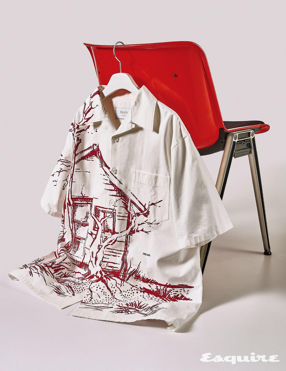 프린티드 코튼 볼링 셔츠 가격 미정 프라다.