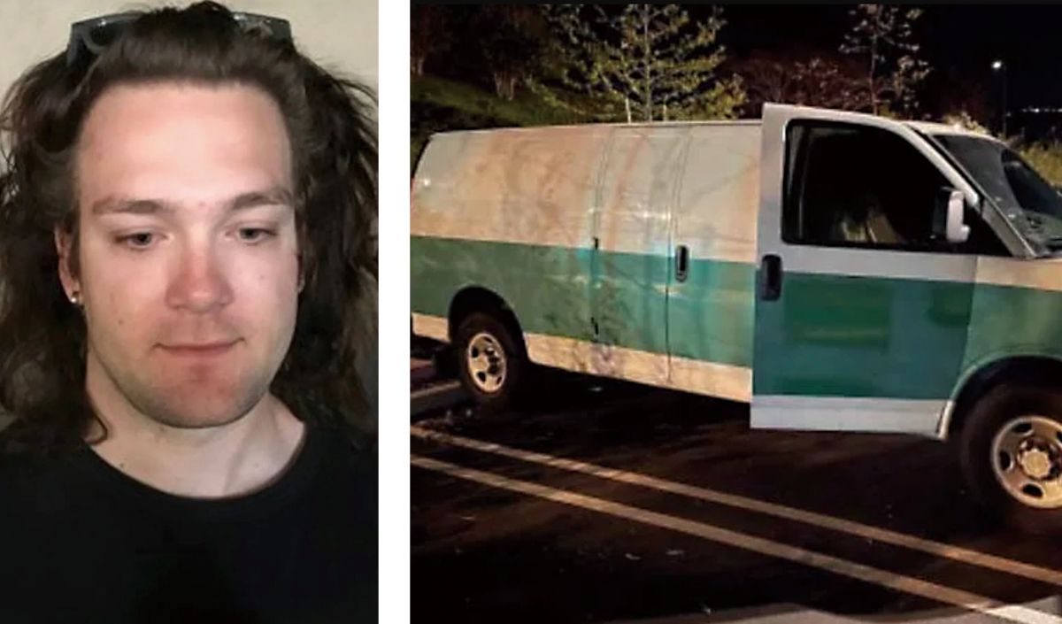 인셀의 도주 기록 - 왼쪽부터: 조니 영의 머그샷. 영이 ‘강간 밴’이라 이름 붙이고 생활하던 밴 차량의 사진.