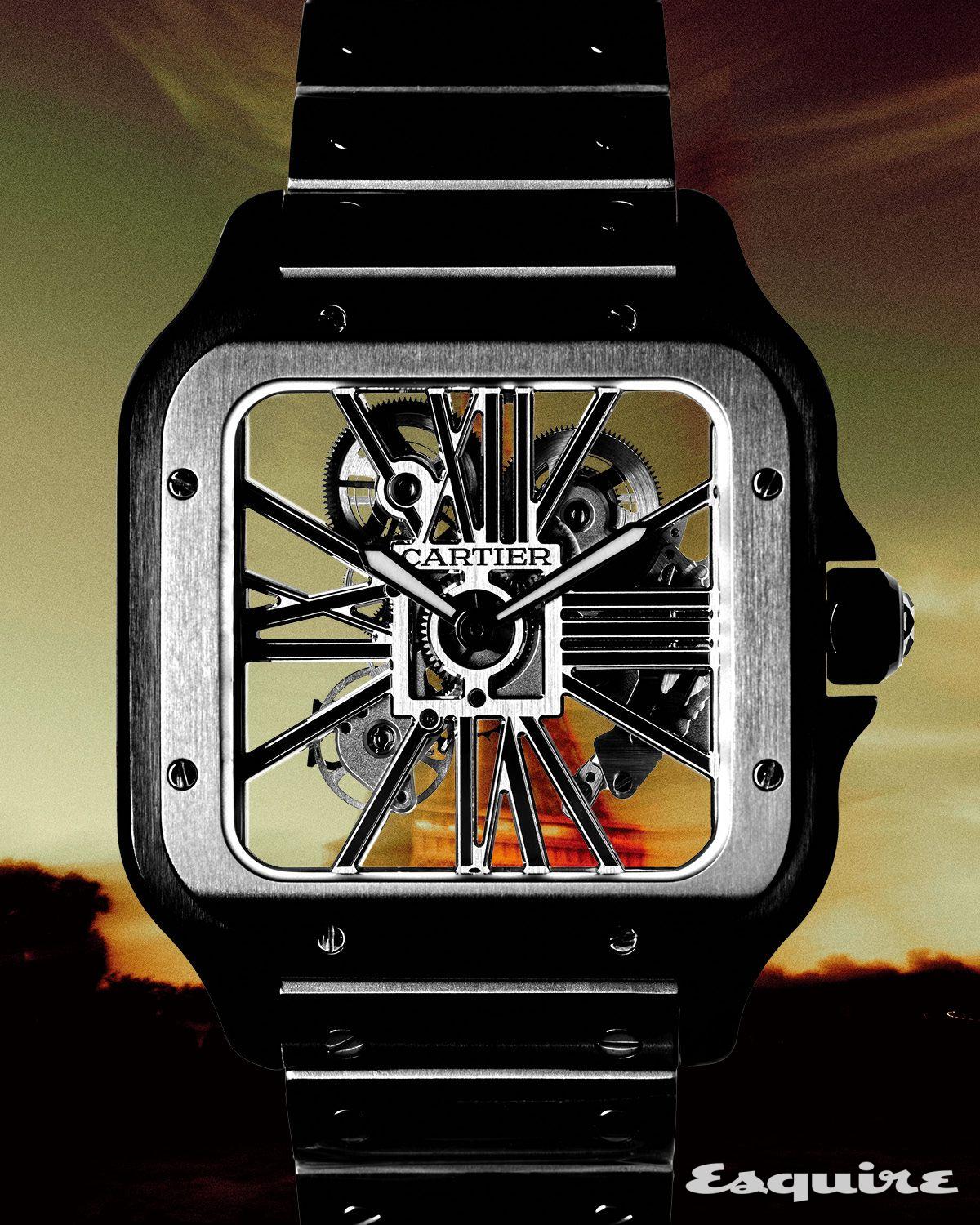 산토스 드 까르띠에 스켈레톤 라지 워치.