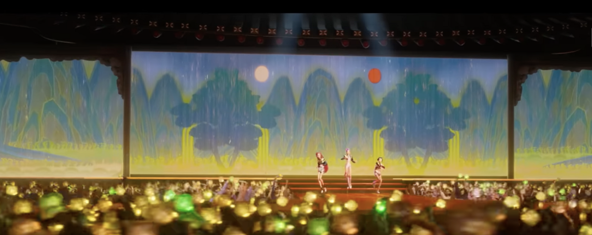 '일월오봉도'를 모티브로한 헌트릭스의 무대 배경 / 이미지 출처: 넷플릭스