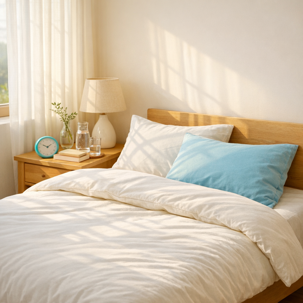 아침 햇살이 드는 정돈된 침실과 가지런히 정리된 침구의 모습 / 이미지 출처: 본문 내용을 기반으로 생성한 챗지피티 이미지