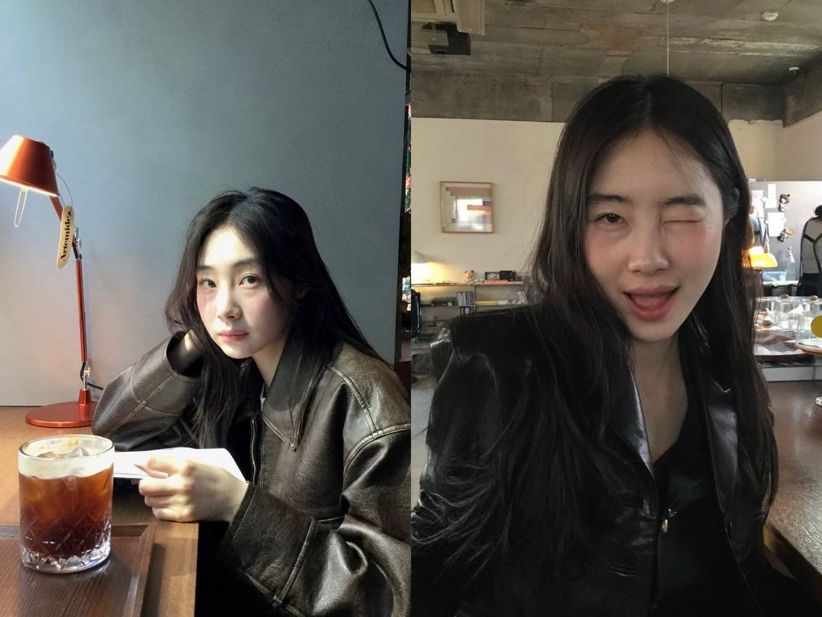 '포엣코어' 아웃핏 아이템 중 하나인 레더 재킷에 블러셔로 메이트업 포인트를 주었다. / 이미지 출처: 배우 남영서 인스타그램