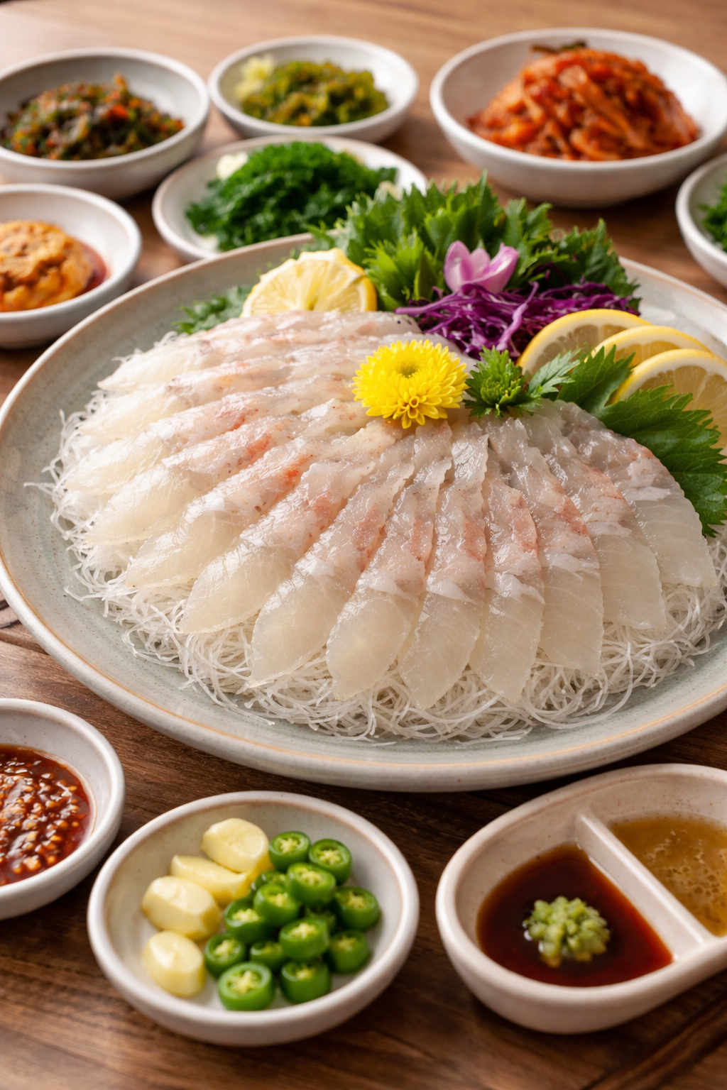 따뜻해진 계절 먹어야하는 부드럽고 담백한 도다리회 / 이미지 출처: 챗지피티 생성 이미지