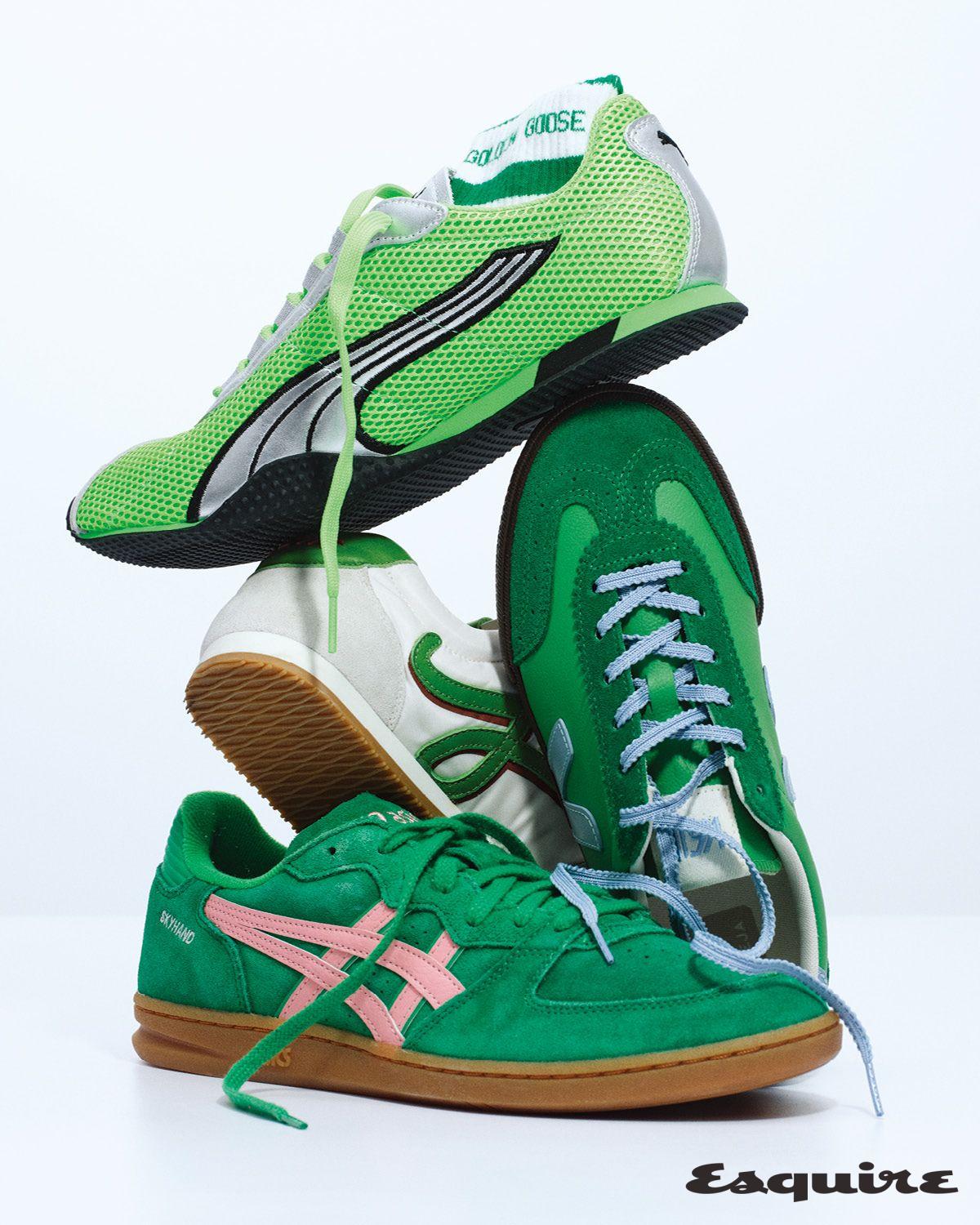 에이치스트릿 슈즈 12만9000원 푸마. 스트라이프 삭스 14만8000원 골든구스. 발레 러너 스니커즈 가격 미정 로에베. 볼리 레이스업 스니커즈 가격 미정 베자. 스카이핸드 OG 스니커즈 12만9000원 아식스 스포츠스타일.