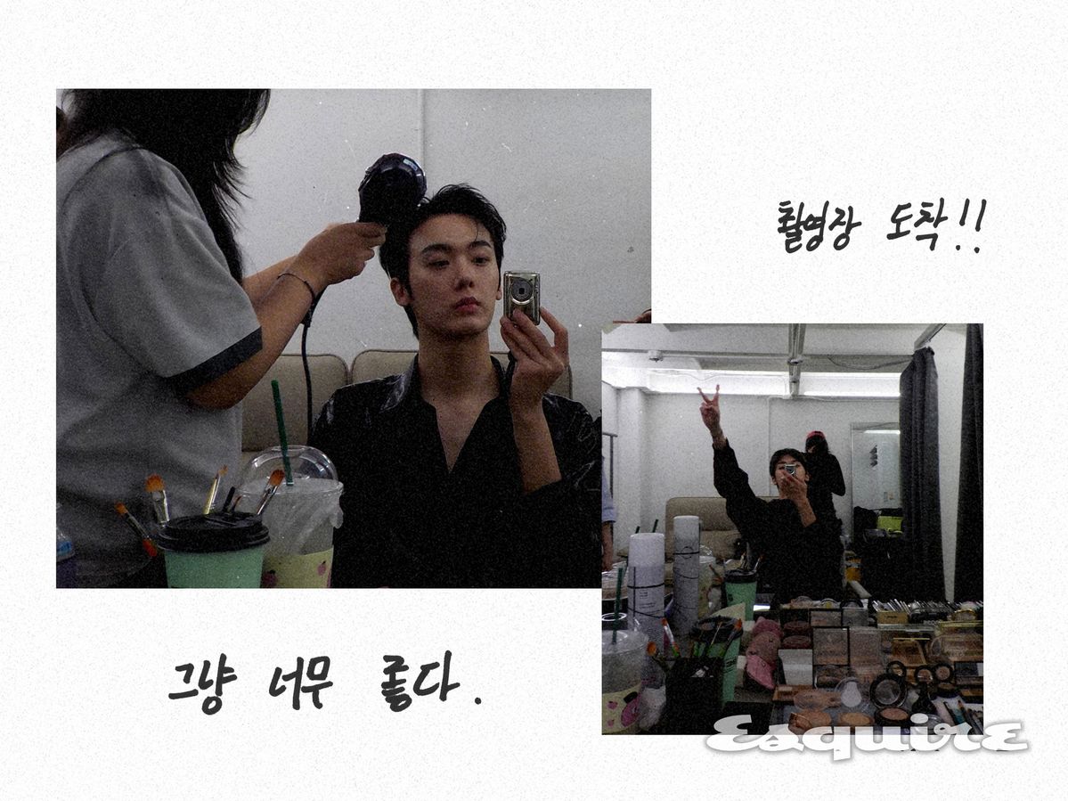 에스콰이어 촬영장에 도착한 직후의 산하
