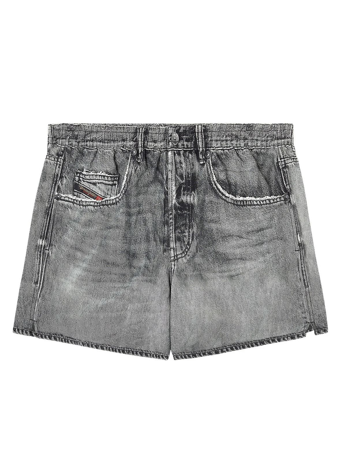 Swim Shorts With Denim Trompe L'oeil Print