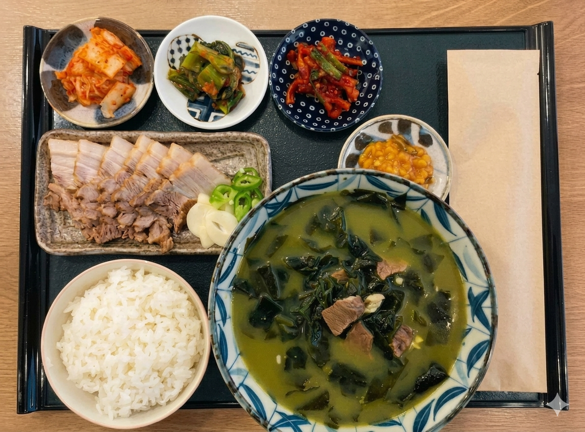 ‘미역진국+수육’ 세트를 선택하면 더욱 푸짐한 한 상을 즐길 수 있다. / 출처: 하나미역국 네이버지도 업체 등록