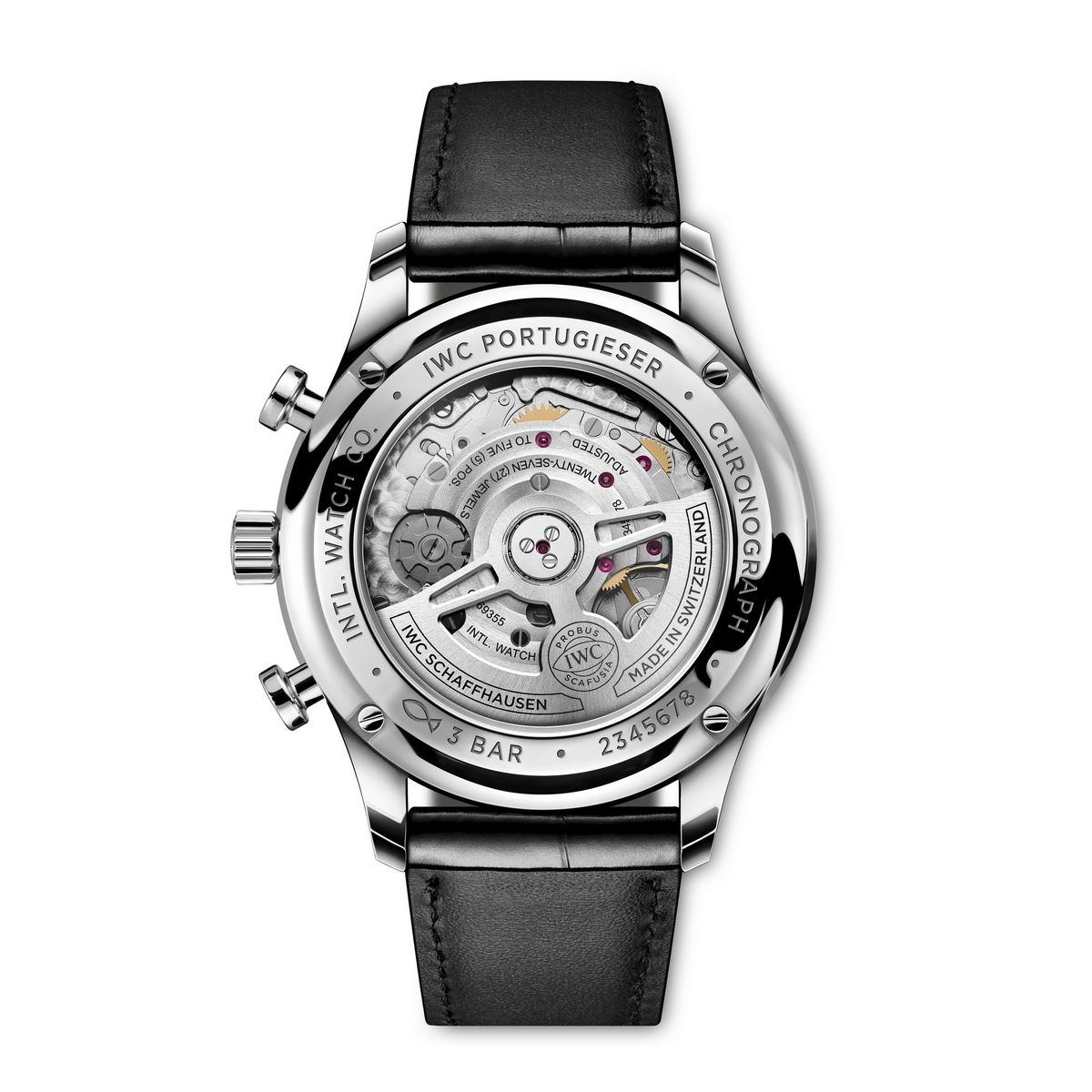 사파이어 케이스백으로 칼럼 휠 방식의 칼리버 69355를 드러낸 IWC 포르투기저 크로노그래프 / 이미지 출처: IWC