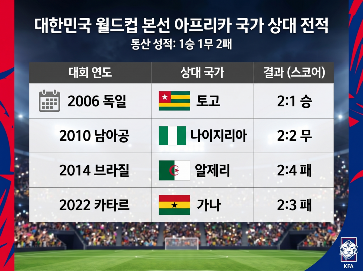 대한민국 축구 국가대표팀은 월드컵 본선에서 아프리카 대륙 국가들 상대로 열세를 보이고 있다.
