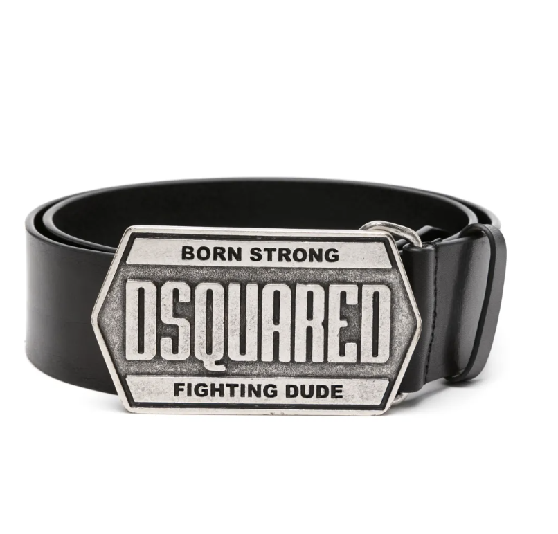 로고 플라크 레더 벨트(logo-plaque leather belt)
