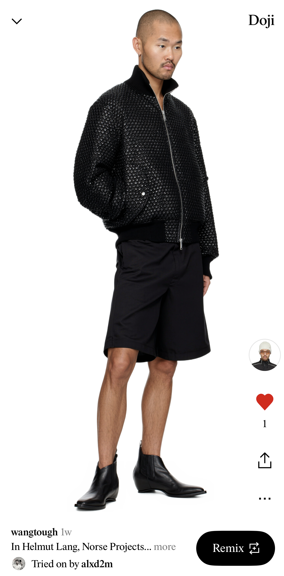 재킷 Helmut lang, 팬츠 Norse Projects, 부츠 Maison Margiela / 이미지 출처: 곽하늘 제공 