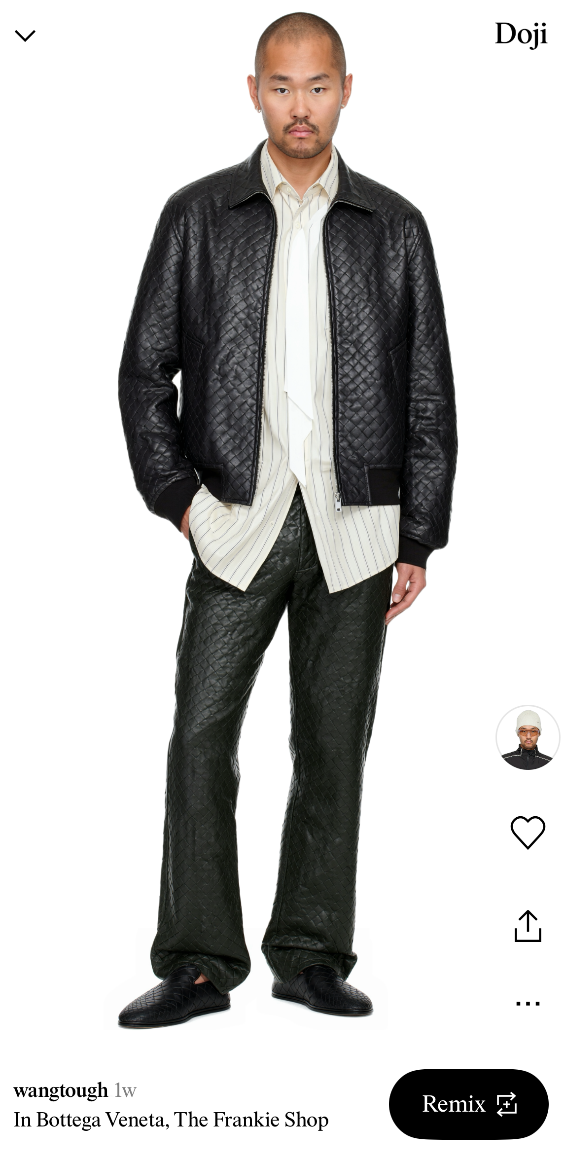 셔츠 Frankie shop, 재킷, 팬츠, 슈즈 모두 Bottega Veneta / 이미지 출처: 곽하늘 제공 