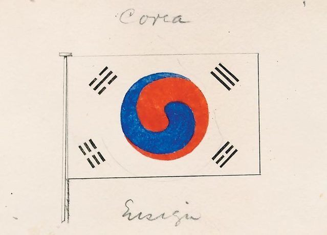 1882년 조미수호통상조약 체결 당시 제작된 것으로 추정되는 이응준의 태극기 도안. / 이미지 출처: 미국 해군부 항해국