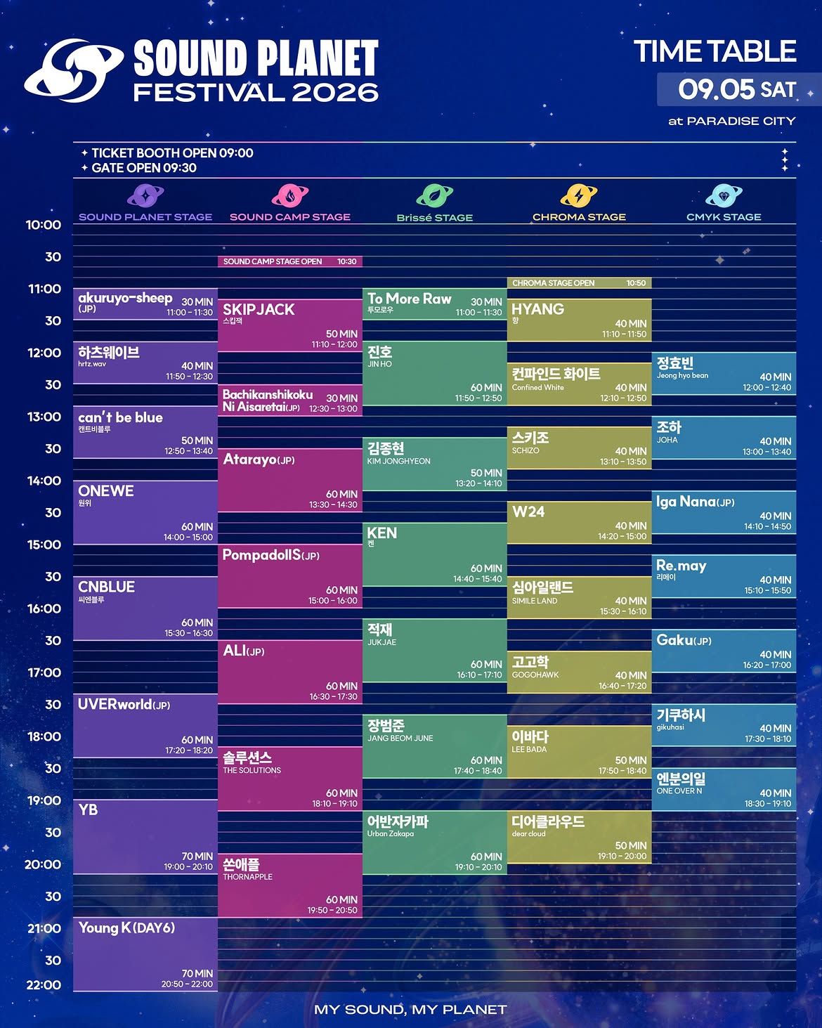 사운드 플래닛 페스티벌 2026 타임 테이블/ 이미지 출처: 인스타그램 @soundplanetfestival