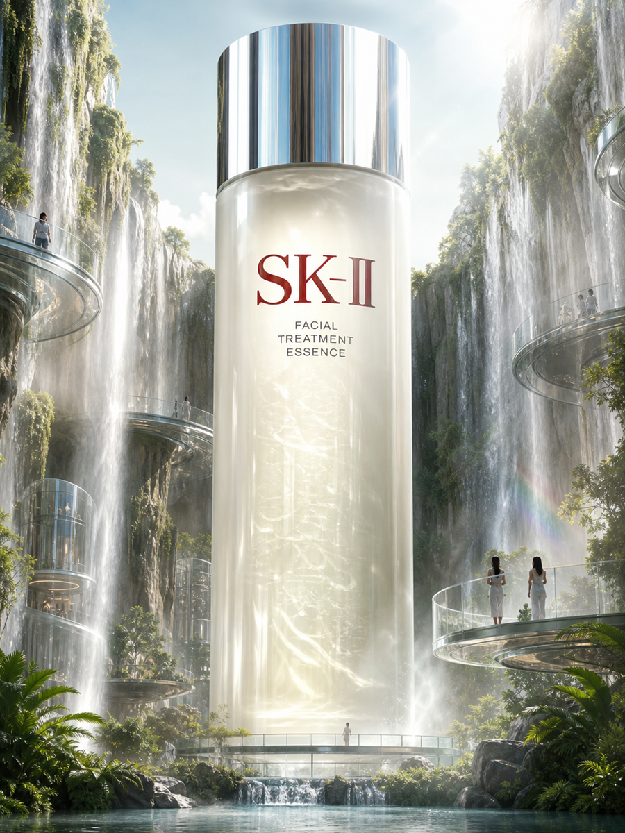SK-II 페이셜 트리트먼트 에센스를 활용한 폭포 랜드마크 이미지 / 이미지 출처: 필자 생성형 AI 콘셉트 이미지