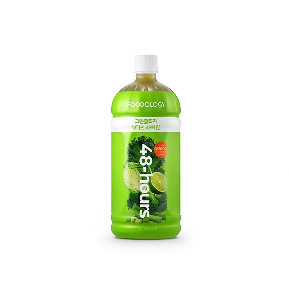 그린올로지 샐러드 48시간: 1리터 한 병에 담긴 과·채주스로 48시간 동안 식전에 나눠 마시는 구성으로 체중 조절과 에너지 관리에 효율적. / 이미지 출처: 푸드올로지