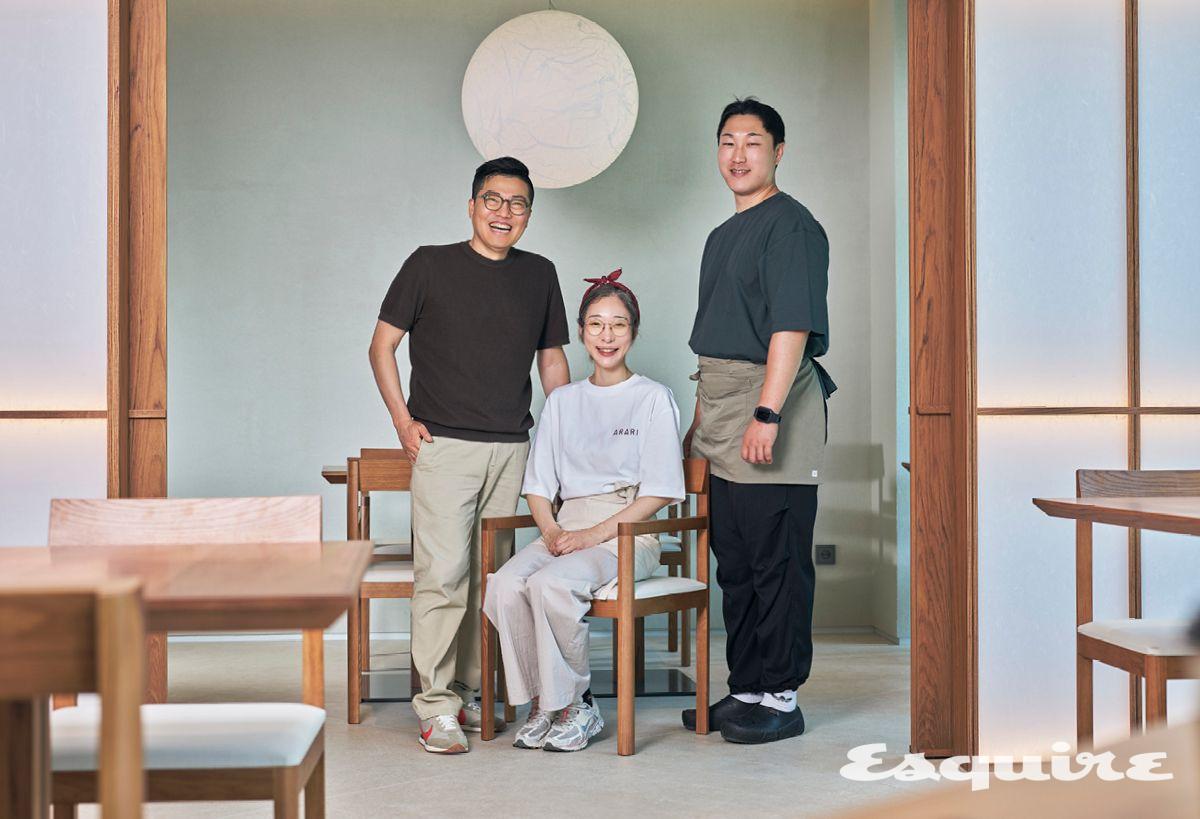 (왼쪽부터) 가온의 세 번째 시즌을 이끄는 김병진 부사장, 화요그룹 사옥에 문을 연 한식 디저트 카페 아라리를 맡은 이지우 총괄 셰프, 가온가옥을 맡은 박상진 셰프.