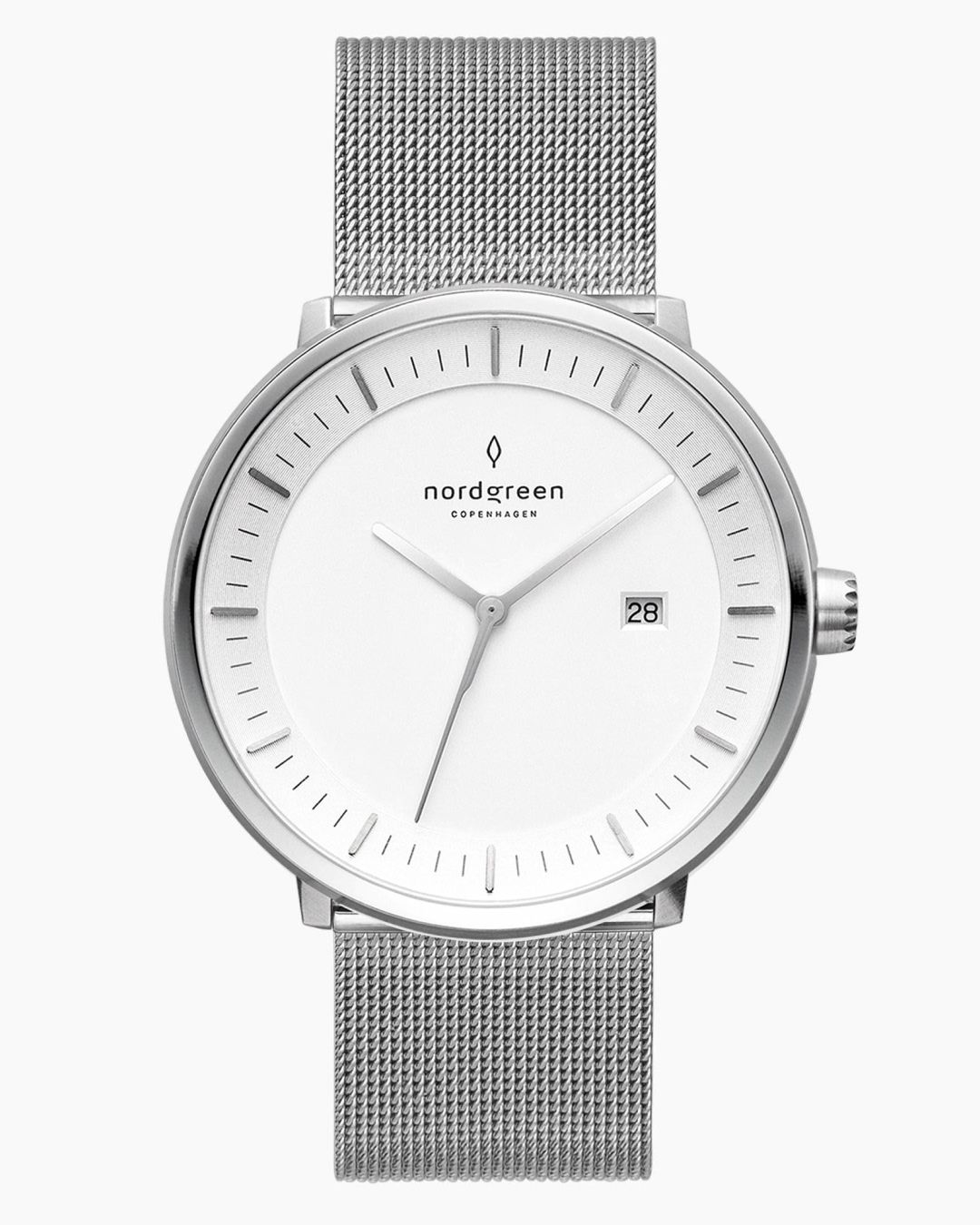 실버 메쉬 스트랩과 화이트 다이얼을 매치한 노드그린 필로소퍼 40mm. / 이미지 출처: 노드그린