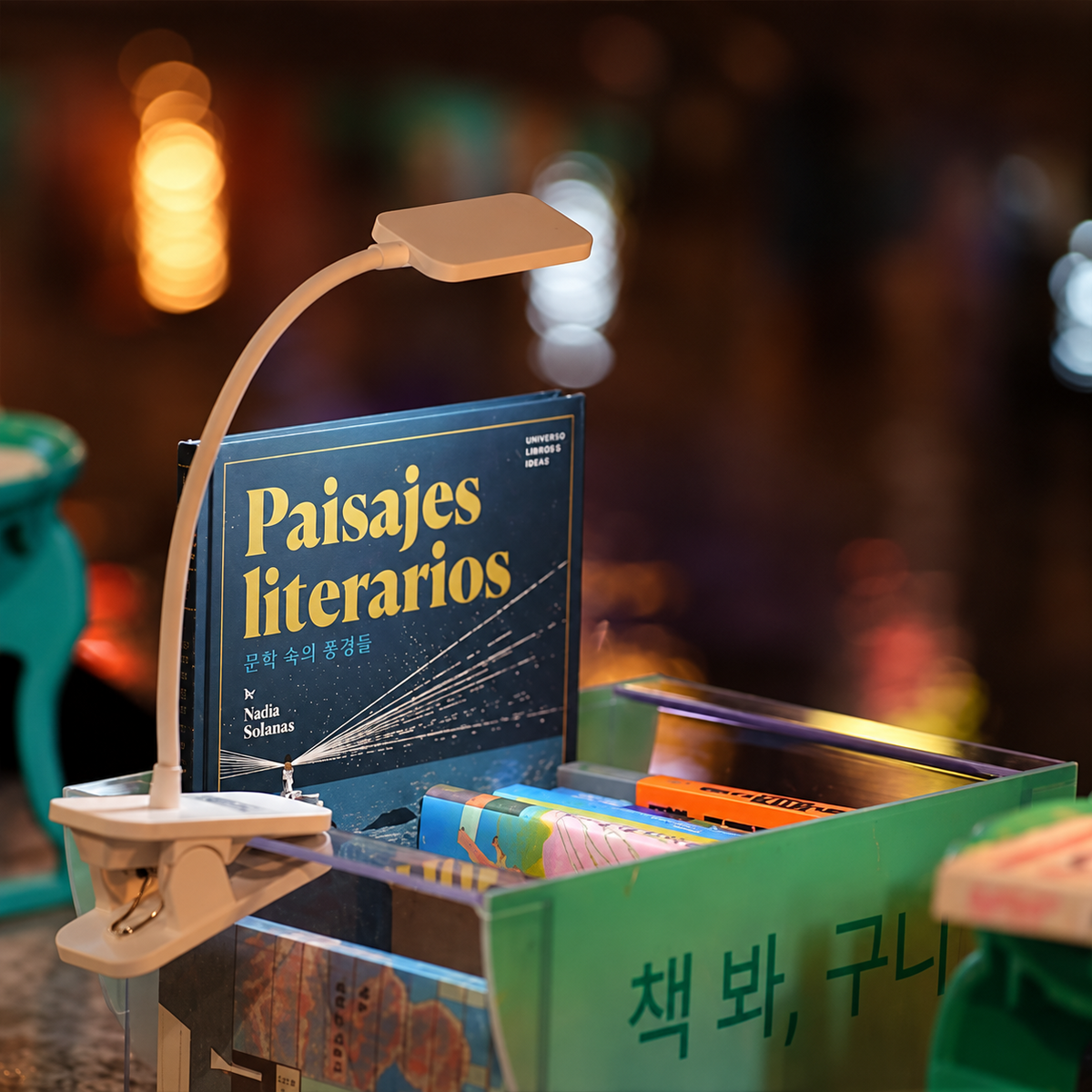 책과 독서등을 함께 담아 책 읽는 시간을 밝혀주는 ‘책봐구니’. / 이미지 출처: 서울야외도서관 공식 홈페이지