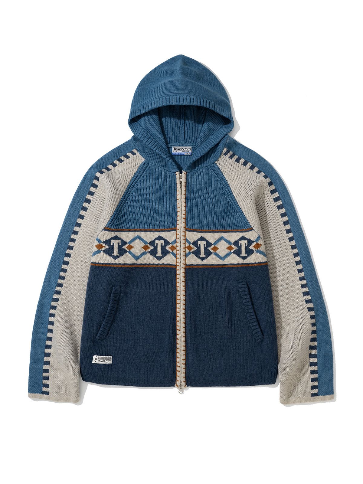 테켓 T Argyle Knit Zip-Up Hoodie Blue