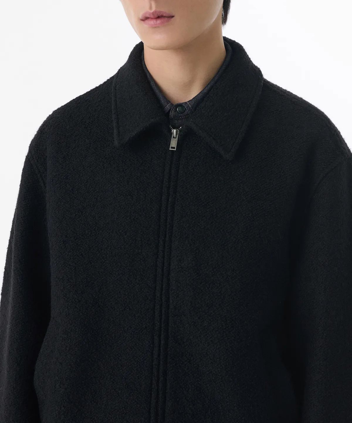 울 블렌드 부클 블루종 재킷