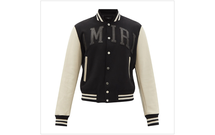 아미리 & 로고 아플리케 울 블렌드 바시티 재킷, $2,818 USD