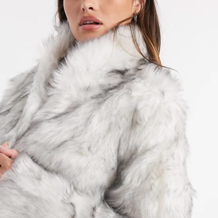 Stand faux fur collar coat in white, $130 USD