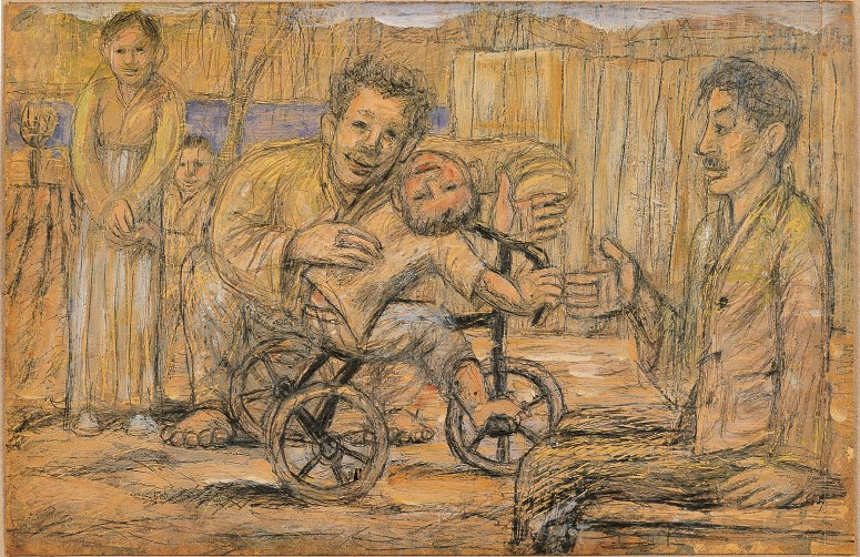 이중섭, <시인 구상의 가족>, 1955, 종이에 연필, 유채, 32x29.5cm, 개인 소장