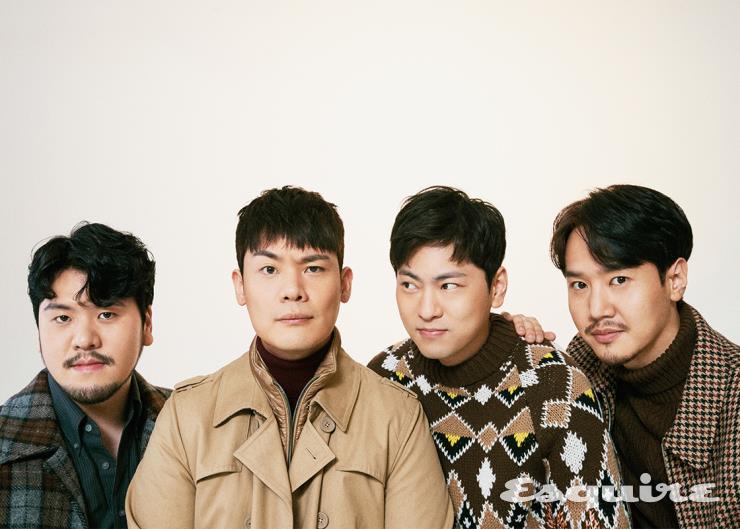 (왼쪽부터) 체크 코트 맨온더분. 셔츠 스타일리스트 소장품. 패딩 트리밍 트렌치코트 에르노. 버건디 터틀넥 에스.티. 듀퐁 파리. 체크 패턴 스웨터 프라다. 체크 블루종 산드로 옴므. 브라운 터틀넥 H&M.