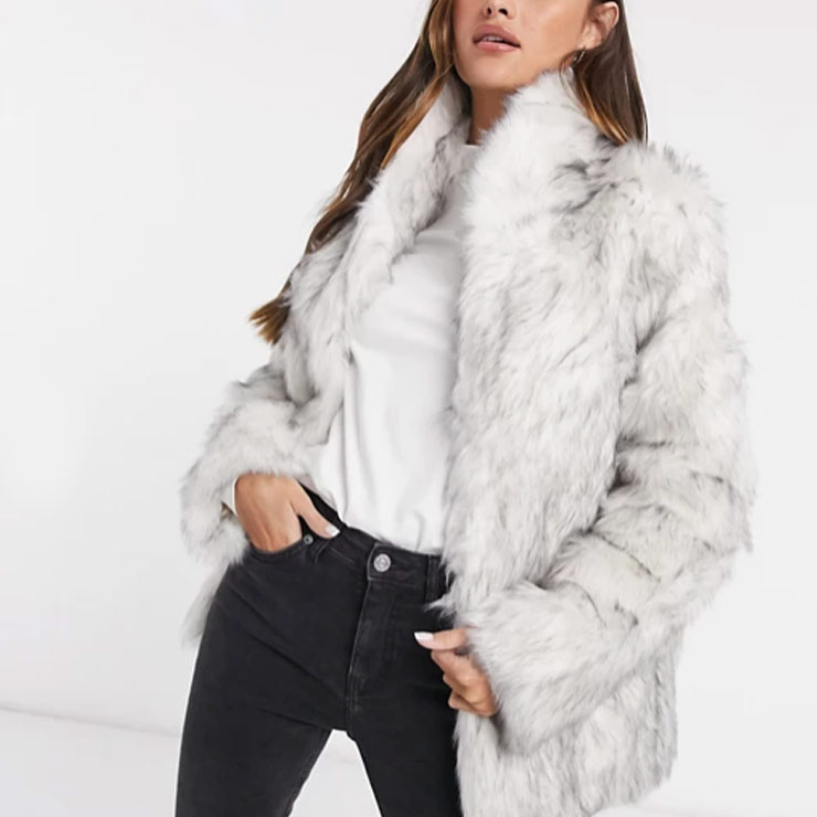 Stand faux fur collar coat in white, $130 USD