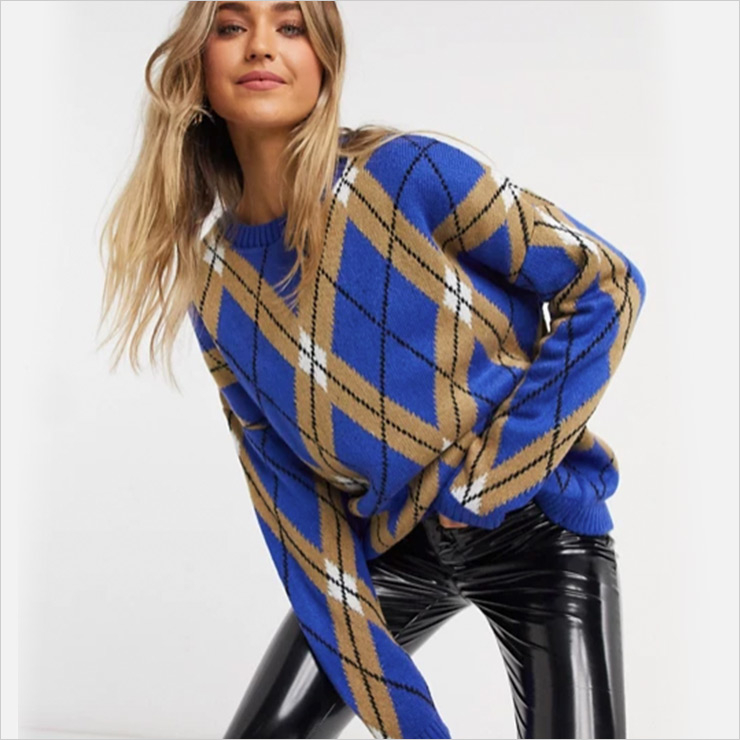 Scoop neck jumper in argyle pattern, $45 USD