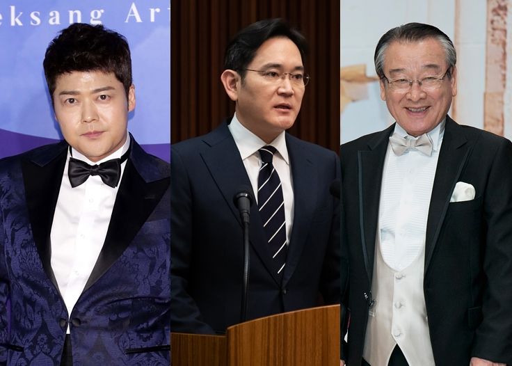 왼쪽부터 전현무 전 아나운서, 이재용 삼성전자 부회장, 이순재 배우. PHOTO GETTY IMAGES.