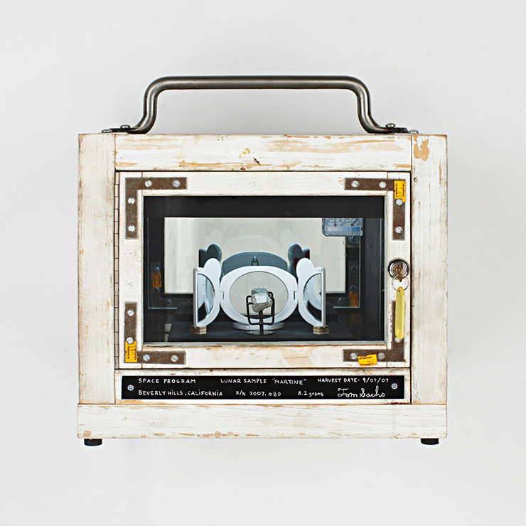 ‘Moon Rock Box: Martine’, 2007 wood, metal box, electrical wire, light bulb, key, lock, Arten Thermohygrometer, key retractor 15.5 H x 15 W x 13 D inches