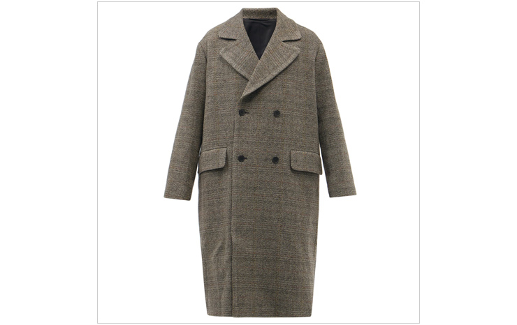 레이 & 오버사이즈 더블 브레스트 체크 울 코트, $1,115 USD