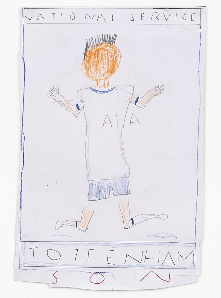 Son 2020 Coloured pencil, biro and collage on paper 40.7x26.3 cm Rose Wylie
