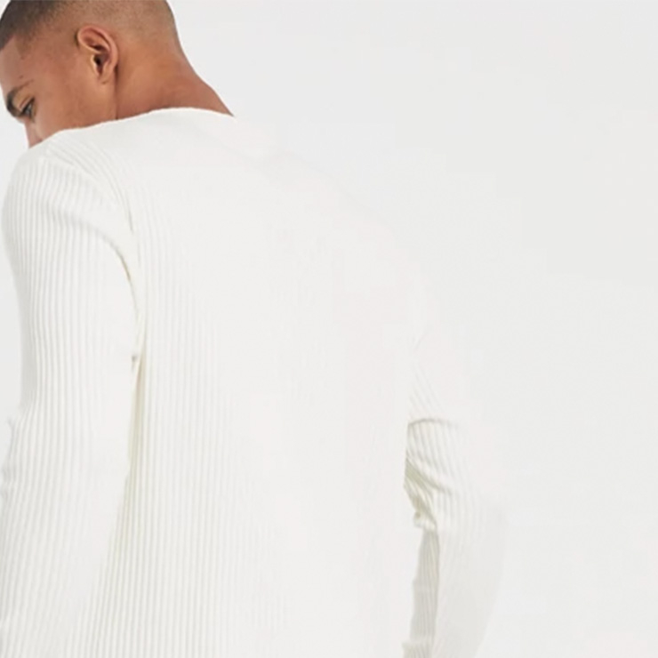 relaxed fit long sleeve t-shirt in rib with grandad neck, $29.00 USD