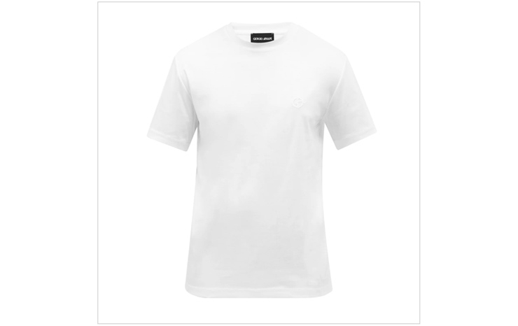 조르지오 아르마니 & 모노그램 자수 코튼 저지 티셔츠, $380 USD.