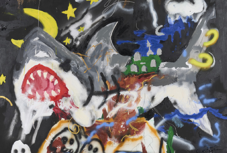 ‘Burial Shark(TBC)’, 2023, 188x238.8 cm. © Robert Nava, courtesy Pace Gallery