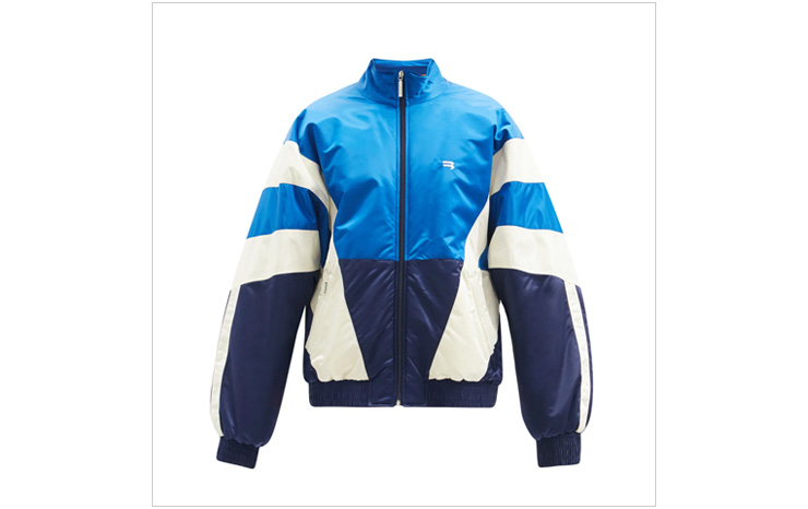 발렌시아가 로고 자수 스트라이프 새틴 트윌 재킷, $2,440 USD